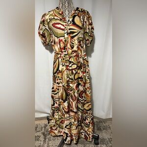 Vince Camuto Multi-Color Abstract Maxi Dress — Olive, Cream, Rust & Black SzXL